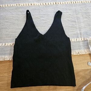 Black Ribbed Knit Women's Top